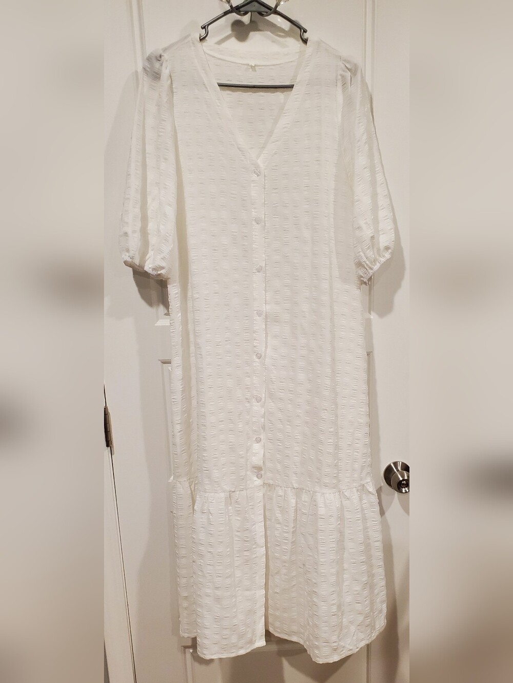 White Textured Button-Front Long Dress XL - Picture 3 of 6